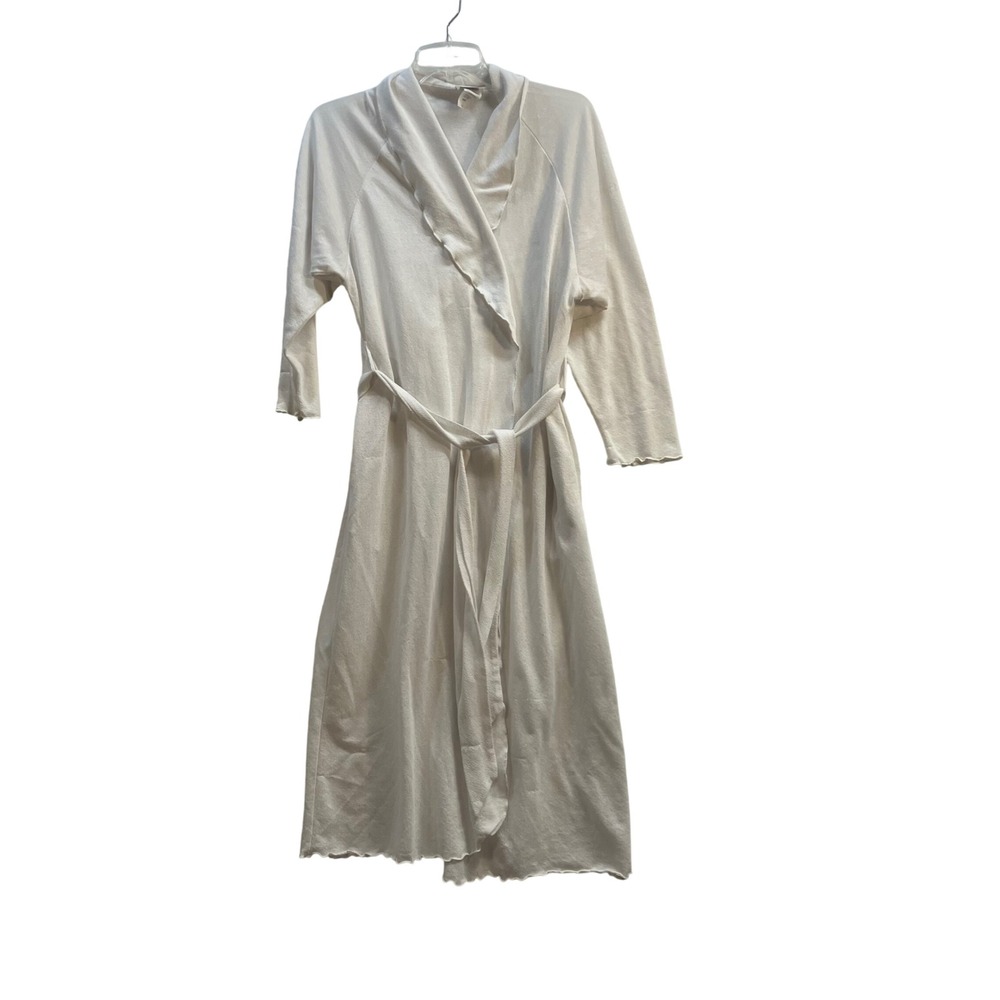 Leslie Fay Intimates White Knit Grandmacore Wrap Robe Lettuce Edge S Made in USA